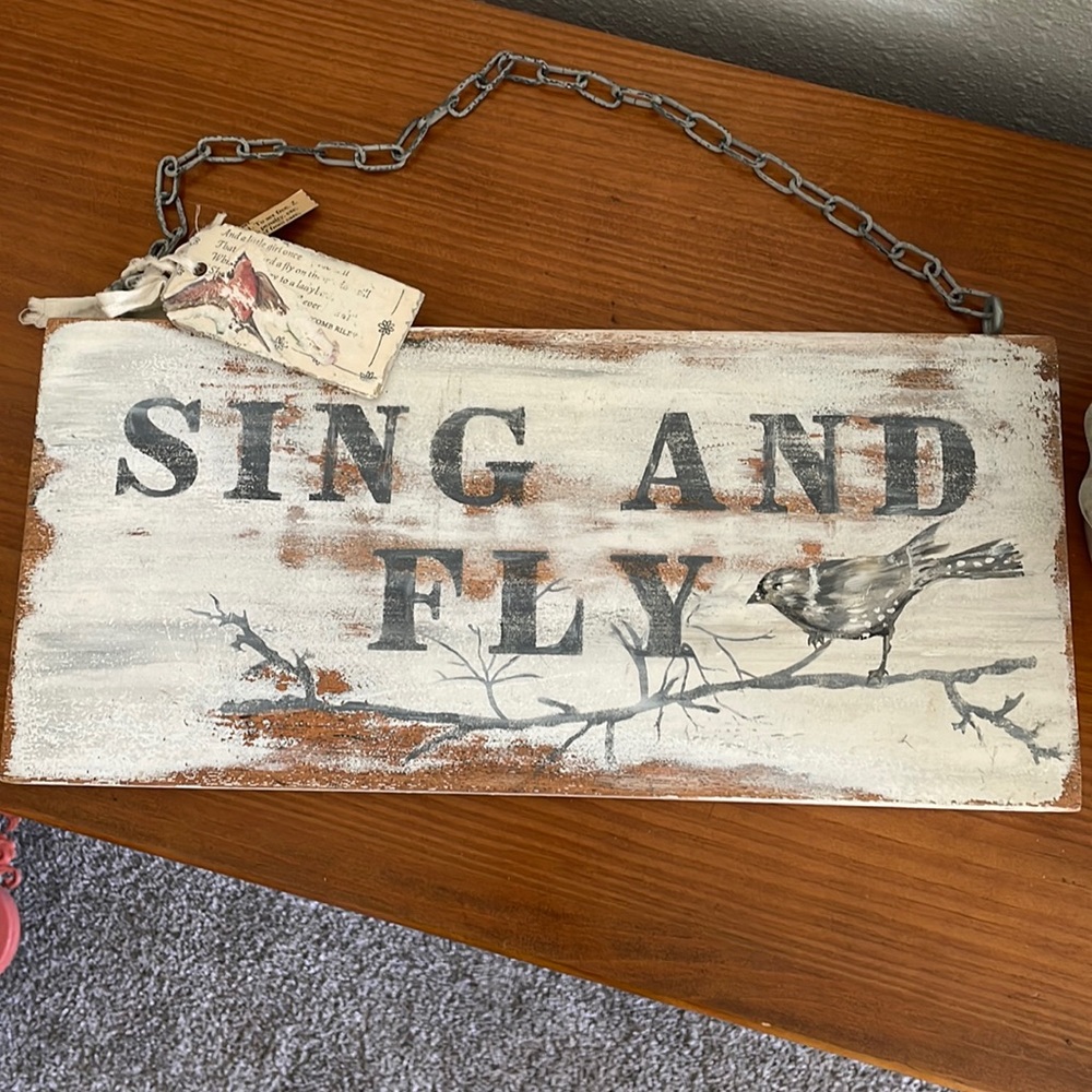 Sing and Fly Custom Blue and White Shabby Bird Wall Art Hanging by Dore Callaway